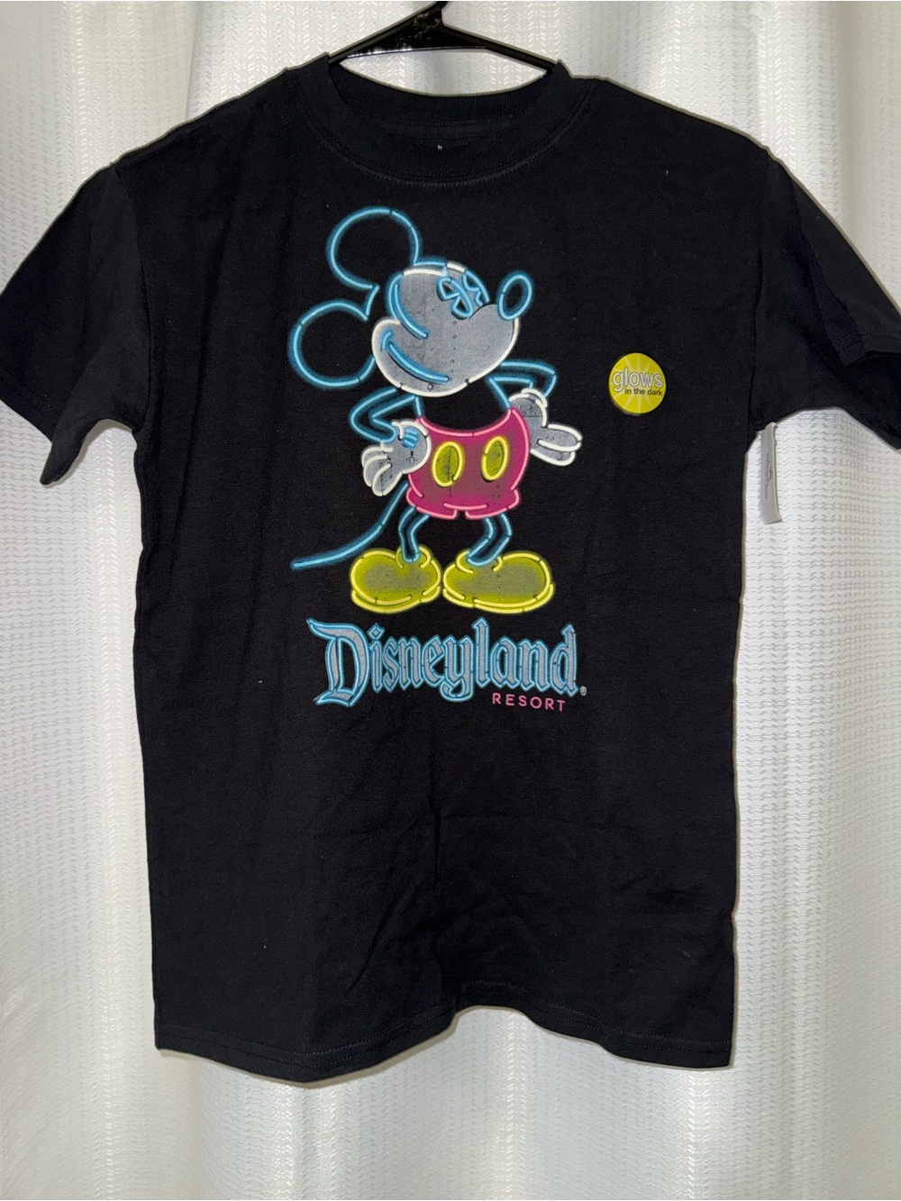 Disney Black Short Sleeve Tee with Neon Mickey Graphic